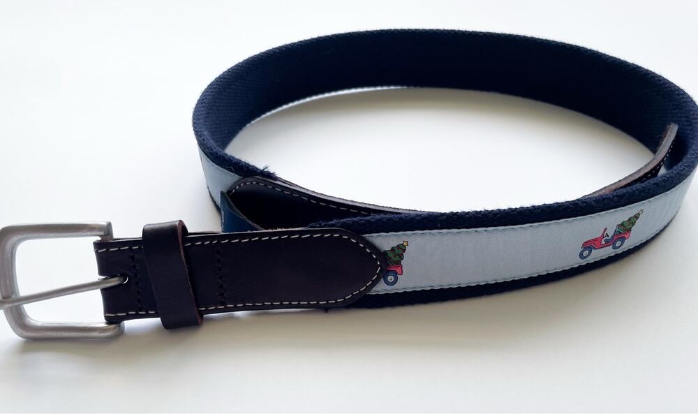 Vineyard Vines Preppy Holiday Silk and Canvas Belt Christmas Tree Size 32 Waist